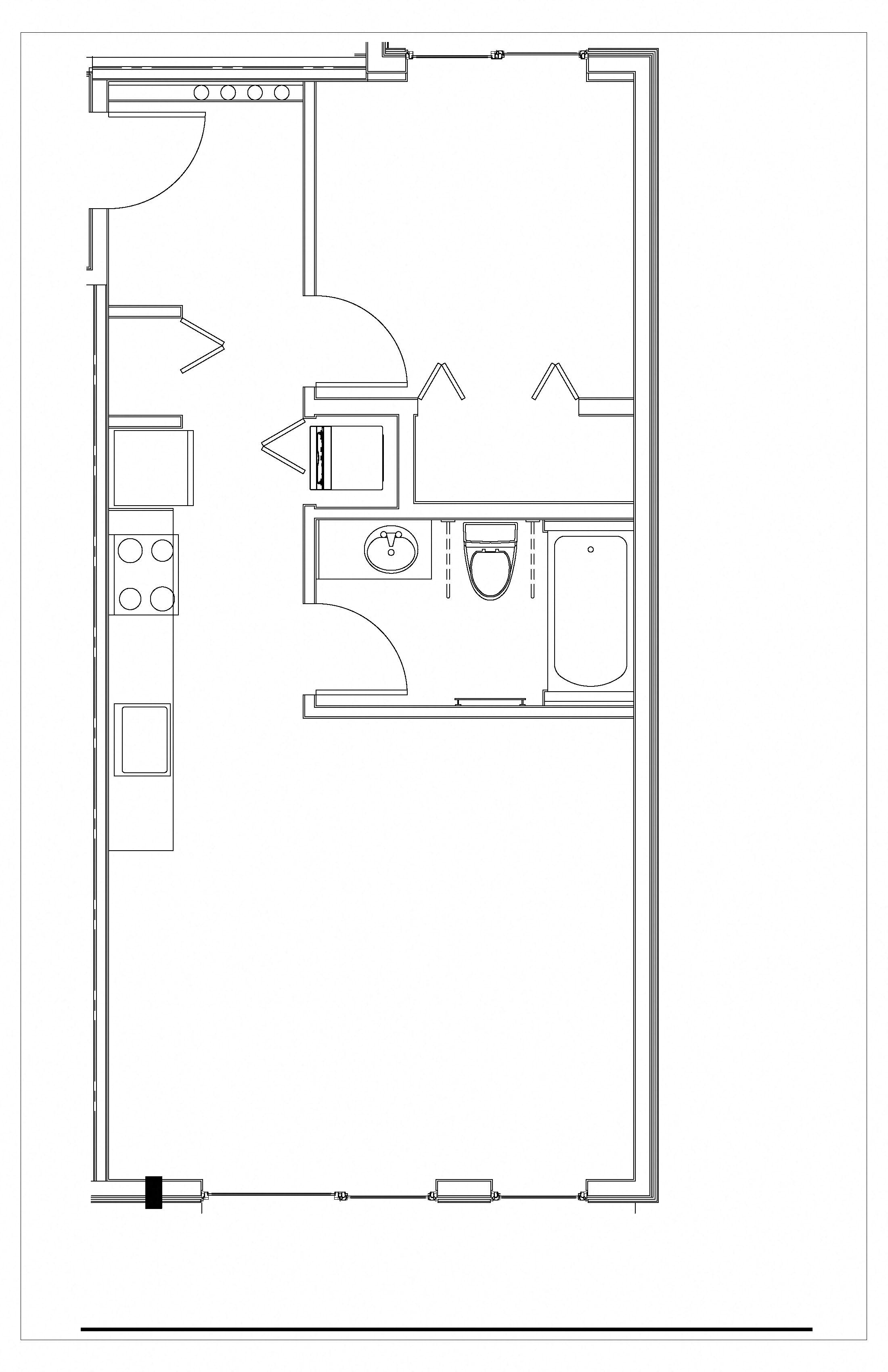 Floor plan for 1 bed, 1 bath, 619 sqft